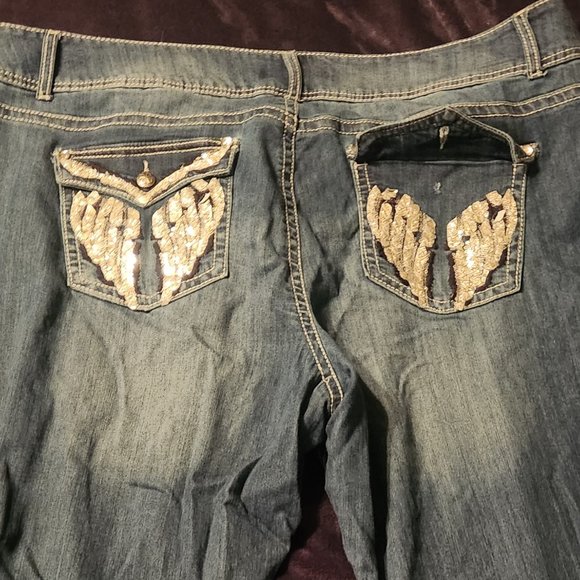 Stitch Star Bling Thick Stitch Boot Cut Denim Jeans Plus Size 26W - Picture 2 of 14